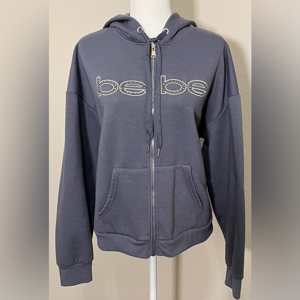 Bebe Gray Hooded Jacket with Silver Embroidered E… - image 9